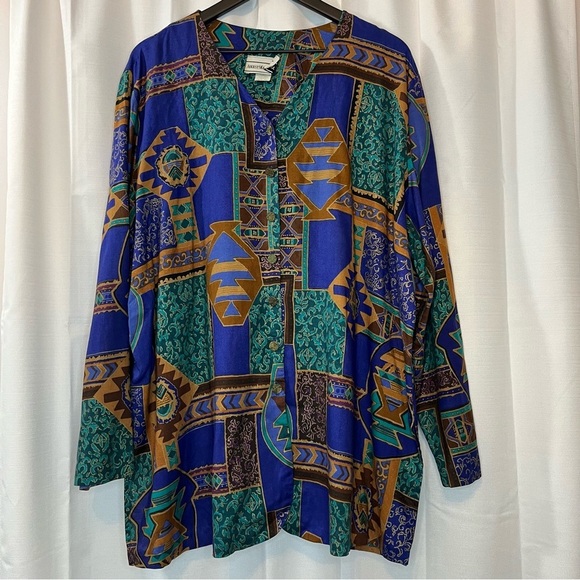 August Max Aztec Lightweight Button Down Shirt - Size 1X - Picture 1 of 9
